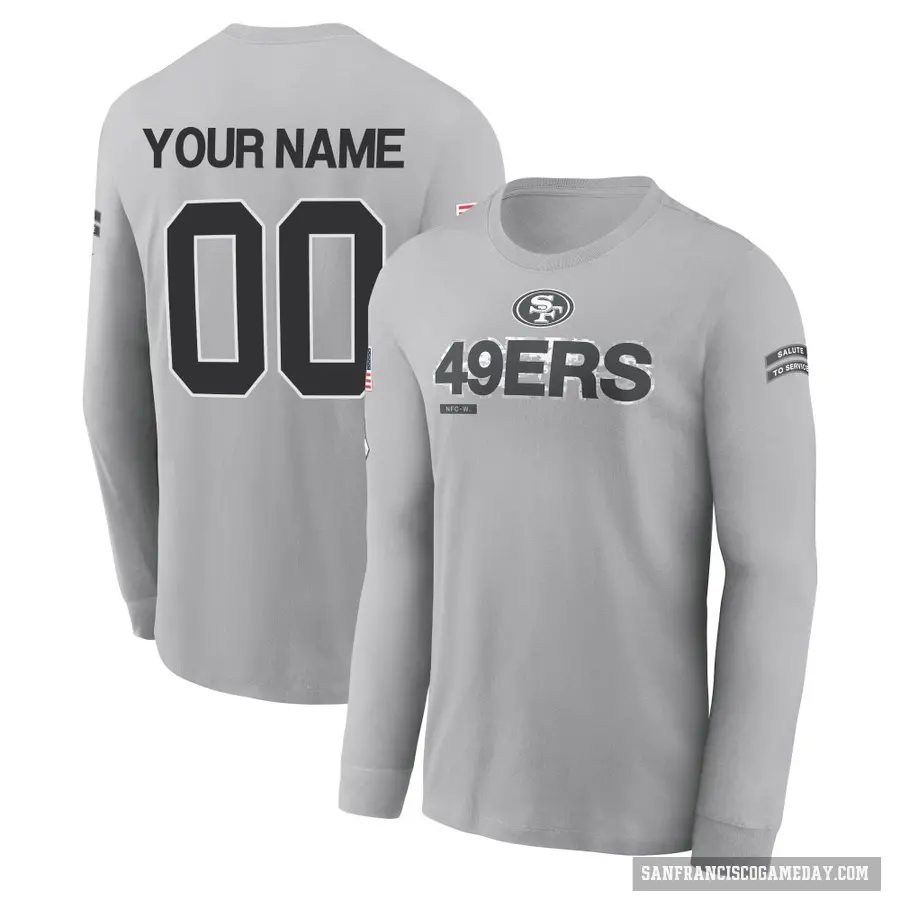 Men's ＃00 Custom San Francisco 49ers Gray 2024 Salute to Service Long Sleeve T-Shirt