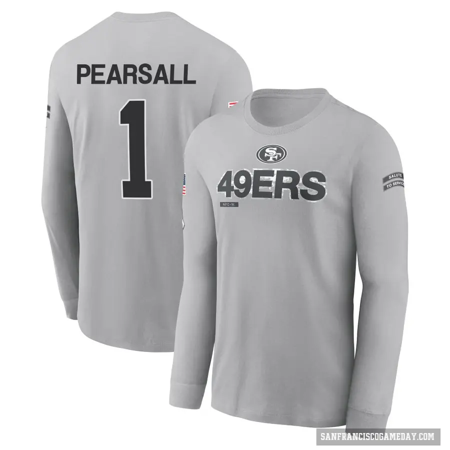 Men's ＃1 Ricky Pearsall San Francisco 49ers Gray 2024 Salute to Service Long Sleeve T-Shirt