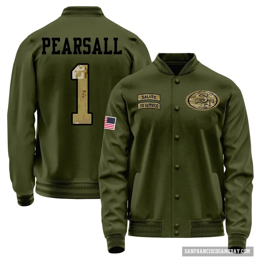 Men's ＃1 Ricky Pearsall San Francisco 49ers Olive Salute to Service Sideline Performance Jacket