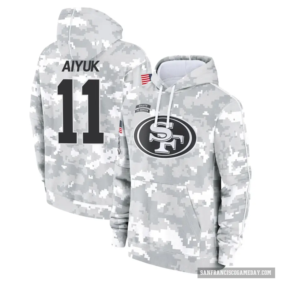 Men's ＃11 Brandon Aiyuk San Francisco 49ers Arctic Camo 2024 Salute to Service Club Fleece Pullover Hoodie