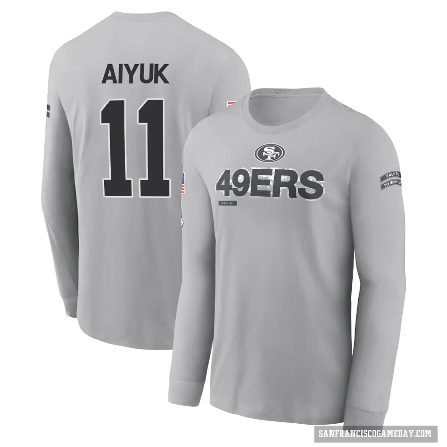 Men's ＃11 Brandon Aiyuk San Francisco 49ers Gray 2024 Salute to Service Long Sleeve T-Shirt