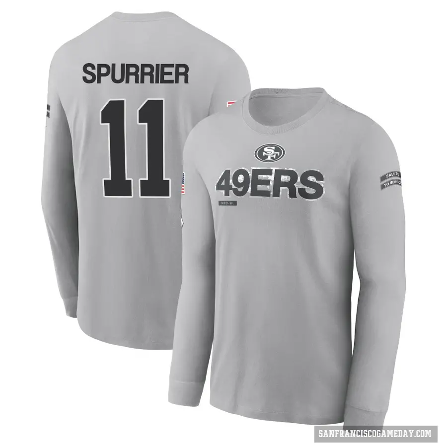 Men's ＃11 Steve Spurrier San Francisco 49ers Gray 2024 Salute to Service Long Sleeve T-Shirt