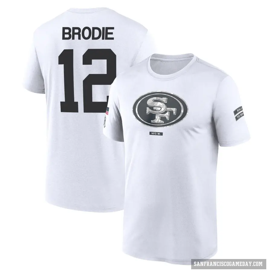 Men's ＃12 Wilson John Brodie San Francisco 49ers White 2024 Salute to Service Performance T-Shirt