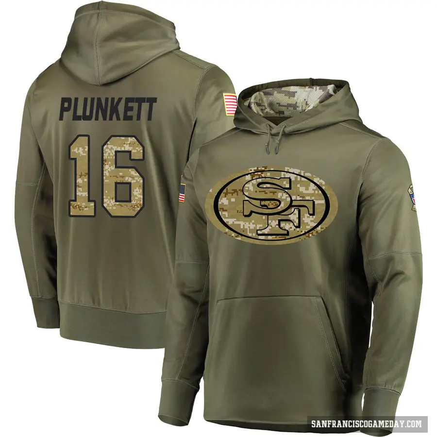 Men's ＃16 Jim Plunkett San Francisco 49ers Olive Salute to Service Pullover Hoodie