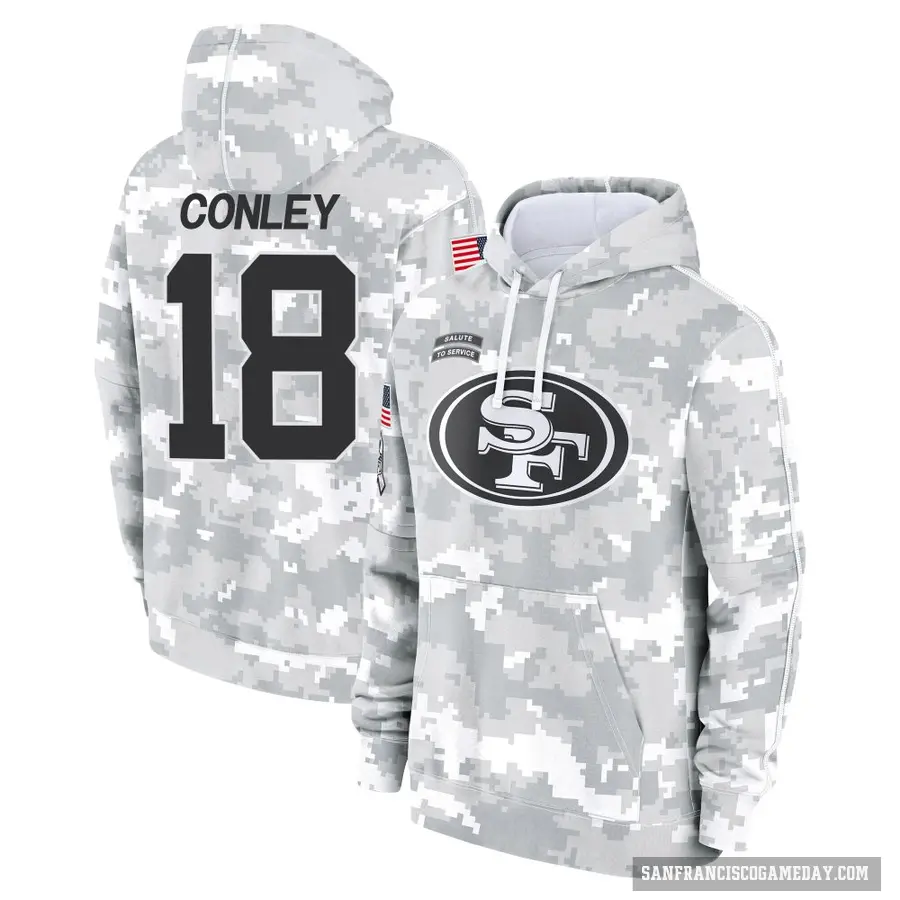 Men's ＃18 Chris Conley San Francisco 49ers Arctic Camo 2024 Salute to Service Club Fleece Pullover Hoodie