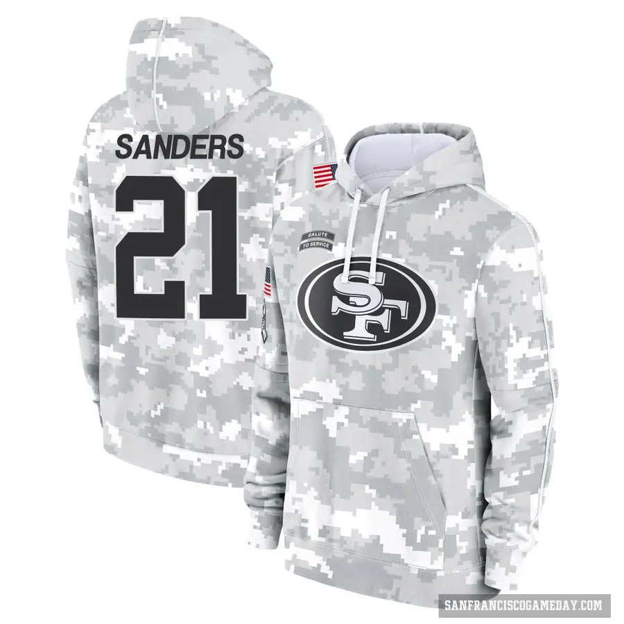 Men's ＃21 Deion Sanders San Francisco 49ers Arctic Camo 2024 Salute to Service Club Fleece Pullover Hoodie