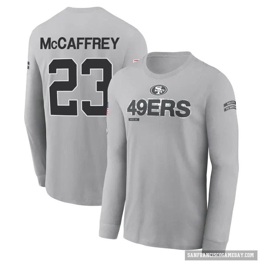 Men's ＃23 Christian McCaffrey San Francisco 49ers Gray 2024 Salute to Service Long Sleeve T-Shirt