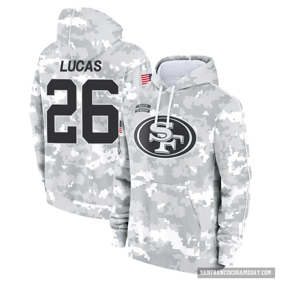 Men's ＃26 Chase Lucas San Francisco 49ers Arctic Camo 2024 Salute to Service Club Fleece Pullover Hoodie