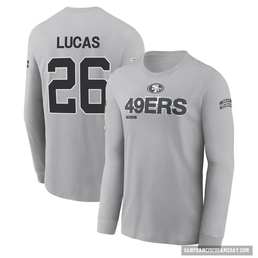 Men's ＃26 Chase Lucas San Francisco 49ers Gray 2024 Salute to Service Long Sleeve T-Shirt