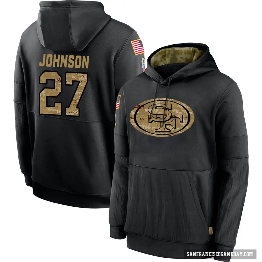 Men's ＃27 Dontae Johnson San Francisco 49ers Black 2020 Salute to Service Sideline Performance Pullover Hoodie