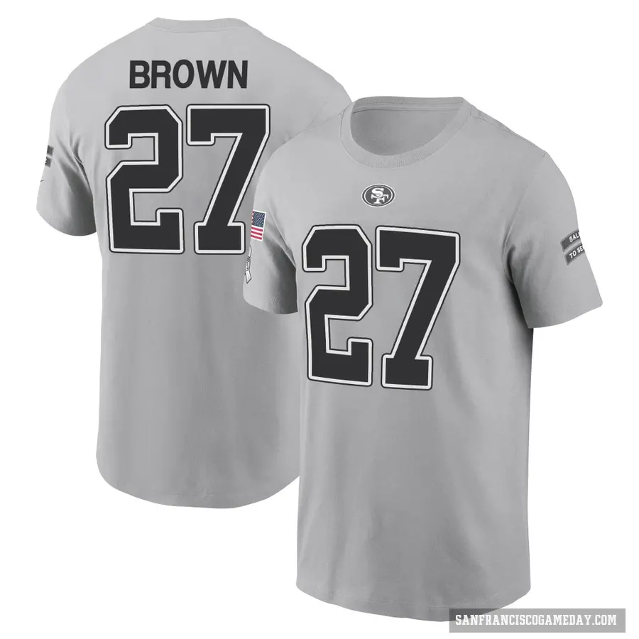 Men's ＃27 Ji'Ayir Brown San Francisco 49ers Brown Gray 2024 Salute to Service T-Shirt