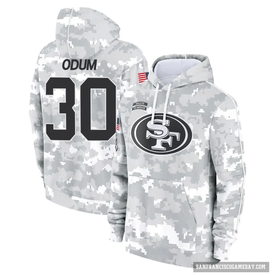 Men's ＃30 George Odum San Francisco 49ers Arctic Camo 2024 Salute to Service Club Fleece Pullover Hoodie