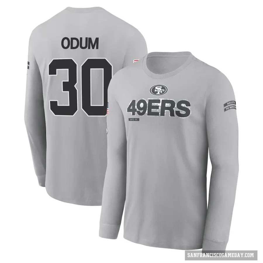 Men's ＃30 George Odum San Francisco 49ers Gray 2024 Salute to Service Long Sleeve T-Shirt