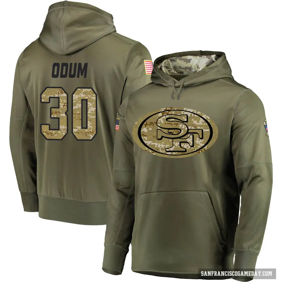 Men's ＃30 George Odum San Francisco 49ers Olive Salute to Service Pullover Hoodie