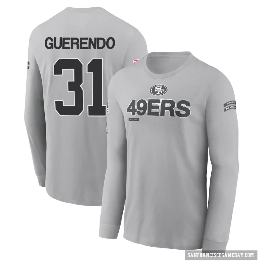 Men's ＃31 Isaac Guerendo San Francisco 49ers Gray 2024 Salute to Service Long Sleeve T-Shirt