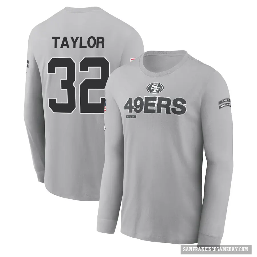 Men's ＃32 Patrick Taylor Jr. San Francisco 49ers Gray 2024 Salute to Service Long Sleeve T-Shirt