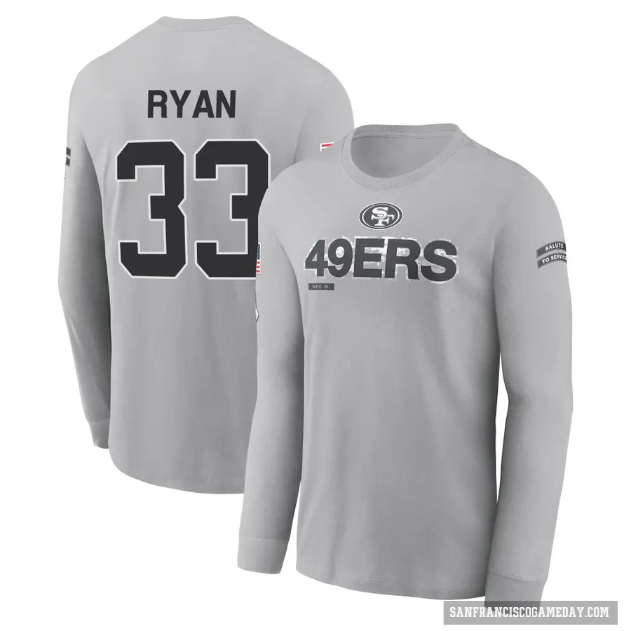 Men's ＃33 Logan Ryan San Francisco 49ers Gray 2024 Salute to Service Long Sleeve T-Shirt
