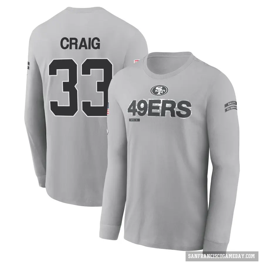 Men's ＃33 Roger Craig San Francisco 49ers Gray 2024 Salute to Service Long Sleeve T-Shirt