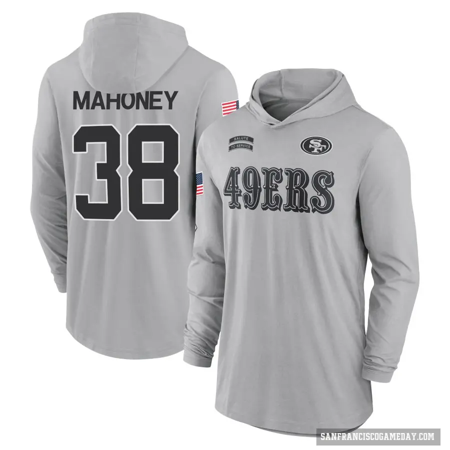 Men's ＃38 Jaylen Mahoney San Francisco 49ers Gray 2024 Salute to Service Lightweight Performance Long Sleeve Hooded T-Shirt