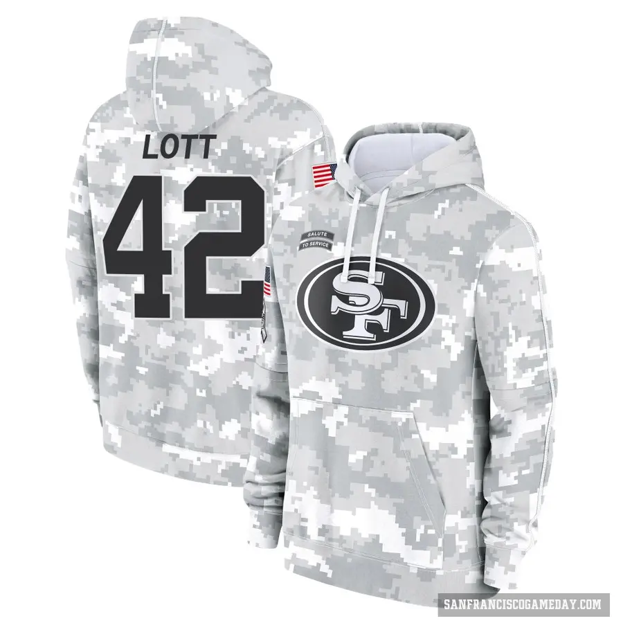 Men's ＃42 Ronnie Lott San Francisco 49ers Arctic Camo 2024 Salute to Service Club Fleece Pullover Hoodie