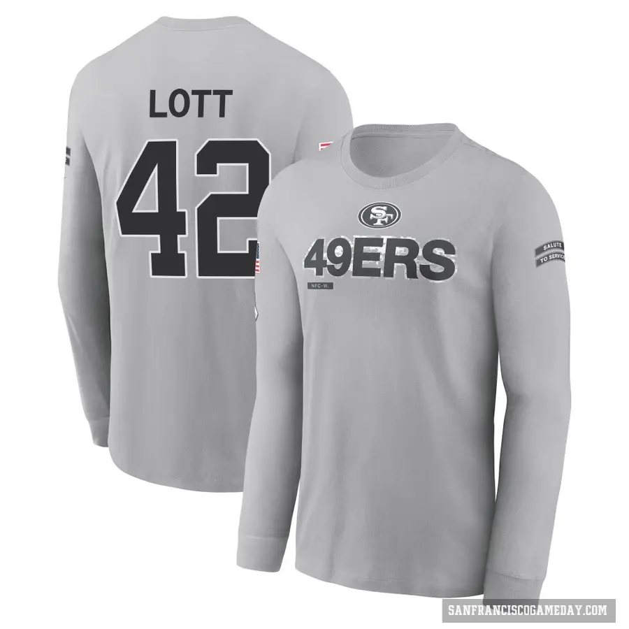 Men's ＃42 Ronnie Lott San Francisco 49ers Gray 2024 Salute to Service Long Sleeve T-Shirt