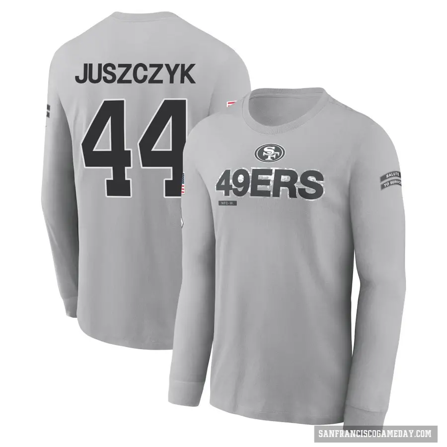 Men's ＃44 Kyle Juszczyk San Francisco 49ers Gray 2024 Salute to Service Long Sleeve T-Shirt