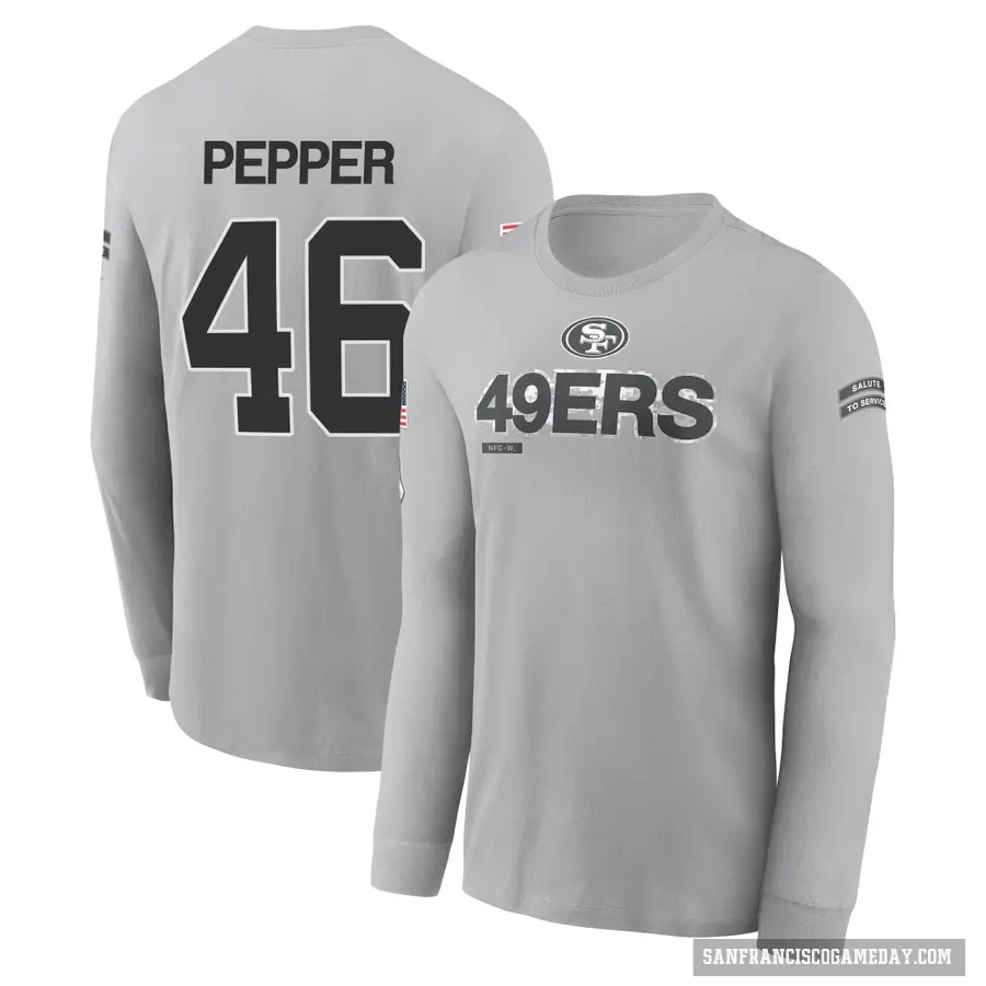 Men's ＃46 Taybor Pepper San Francisco 49ers Gray 2024 Salute to Service Long Sleeve T-Shirt