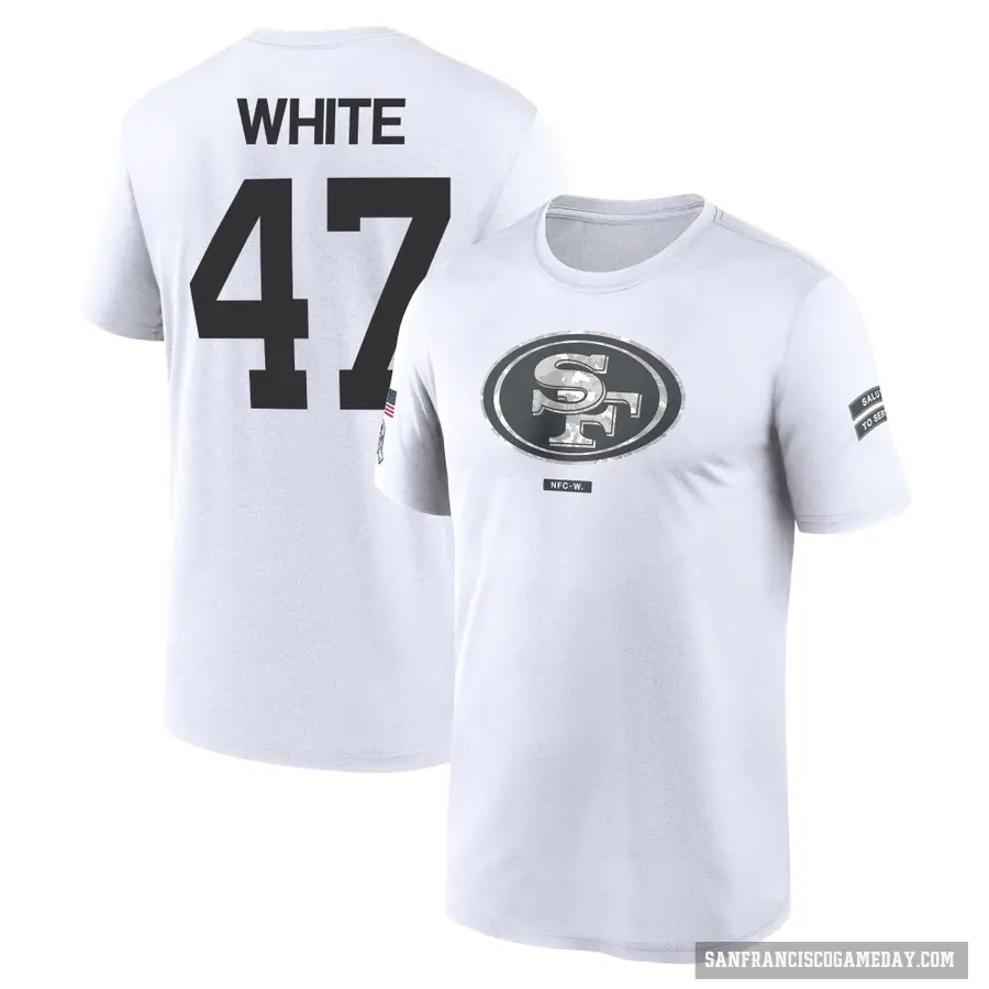 Men's ＃47 DaShaun White San Francisco 49ers White 2024 Salute to Service Performance T-Shirt