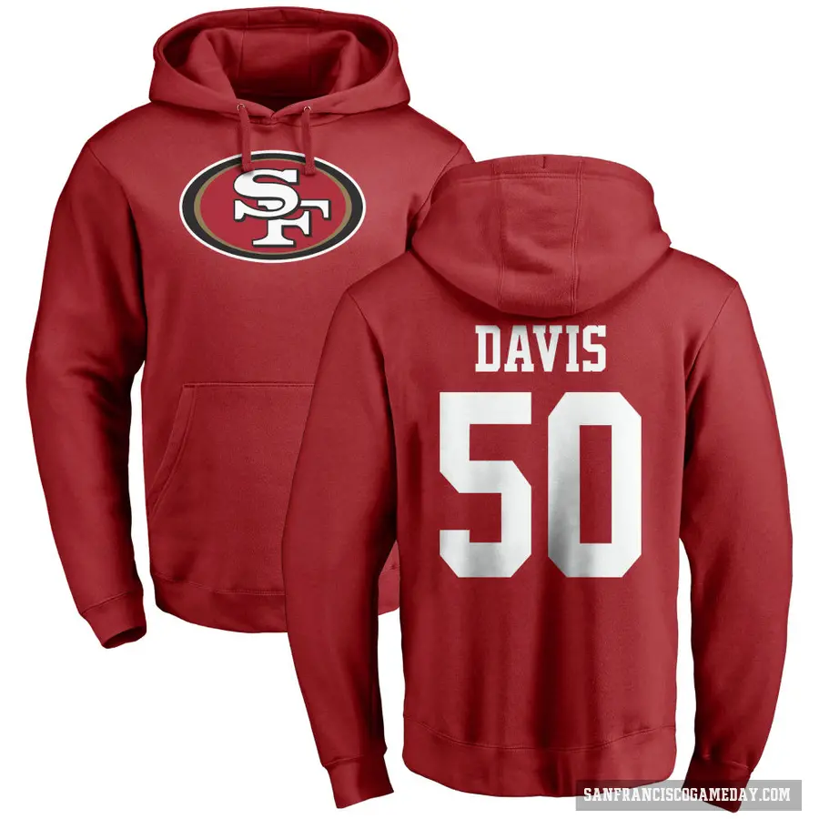 Men's ＃50 Khalil Davis San Francisco 49ers Red Pro Line Logo Pullover Hoodie