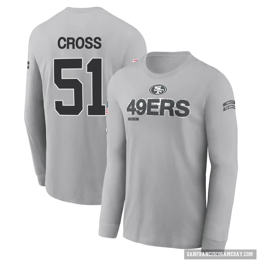 Men's ＃51 Randy Cross San Francisco 49ers Gray 2024 Salute to Service Long Sleeve T-Shirt