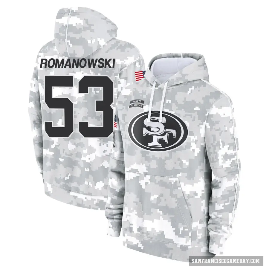 Men's ＃53 Bill Romanowski San Francisco 49ers Arctic Camo 2024 Salute to Service Club Fleece Pullover Hoodie