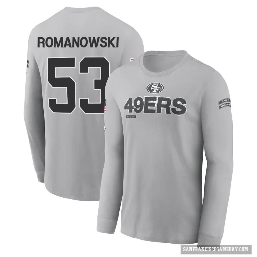Men's ＃53 Bill Romanowski San Francisco 49ers Gray 2024 Salute to Service Long Sleeve T-Shirt