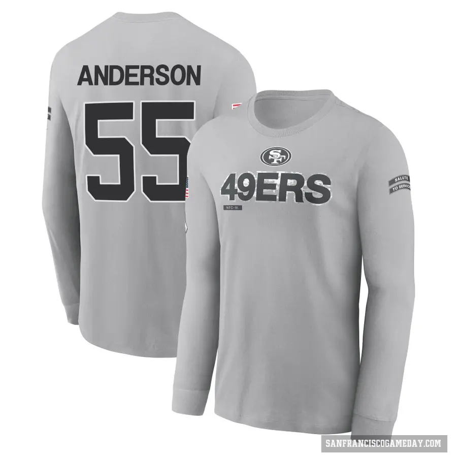 Men's ＃55 Evan Anderson San Francisco 49ers Gray 2024 Salute to Service Long Sleeve T-Shirt
