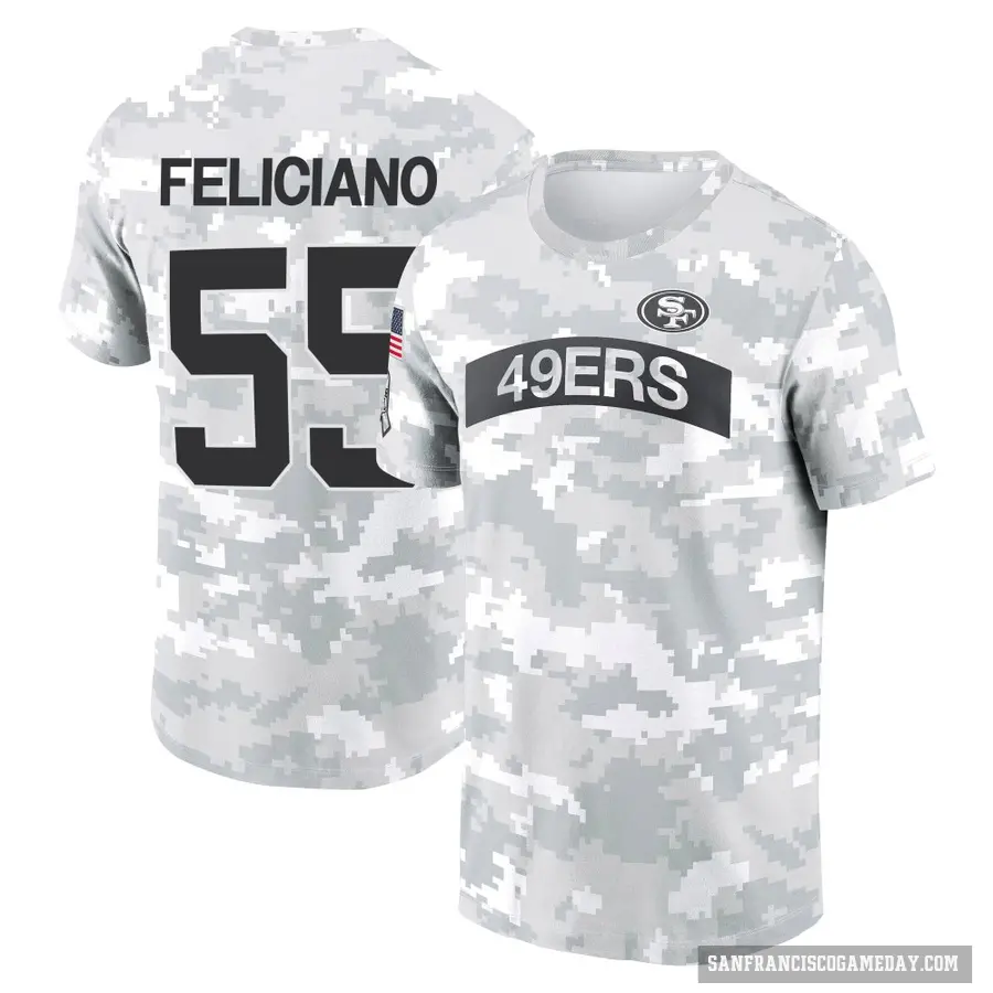 Men's ＃55 Jon Feliciano San Francisco 49ers Camo Arctic 2024 Salute to Service Performance T-Shirt
