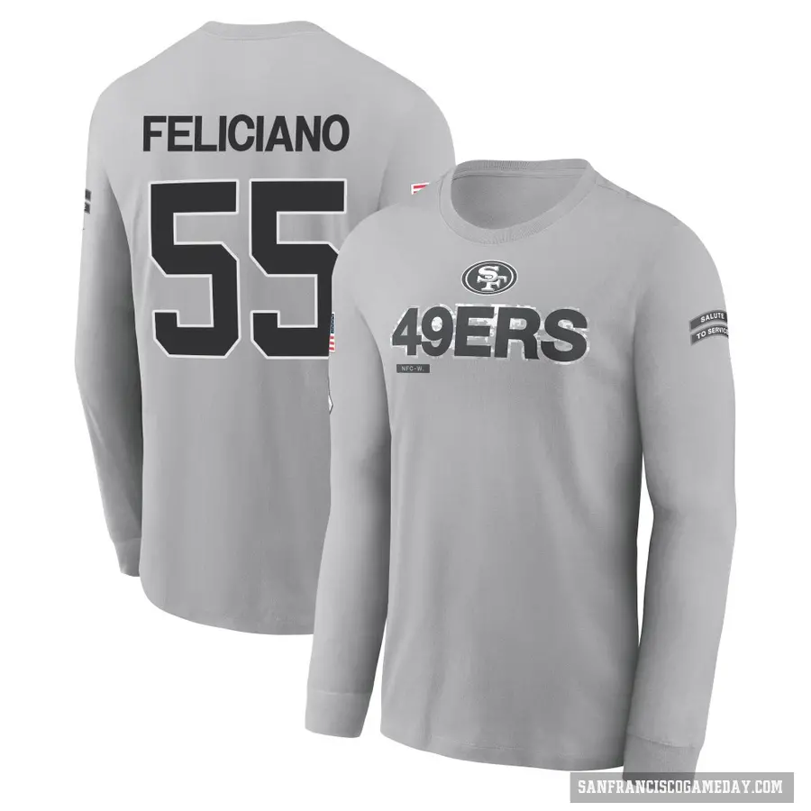 Men's ＃55 Jon Feliciano San Francisco 49ers Gray 2024 Salute to Service Long Sleeve T-Shirt