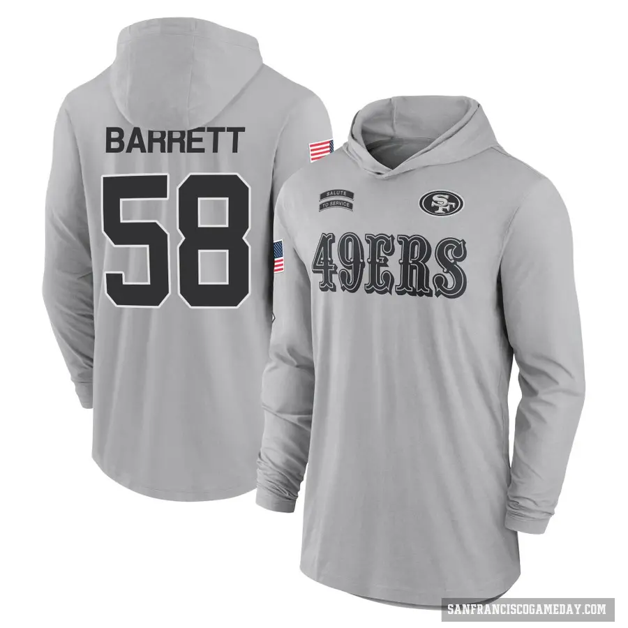 Men's ＃58 Alex Barrett San Francisco 49ers Gray 2024 Salute to Service Lightweight Performance Long Sleeve Hooded T-Shirt