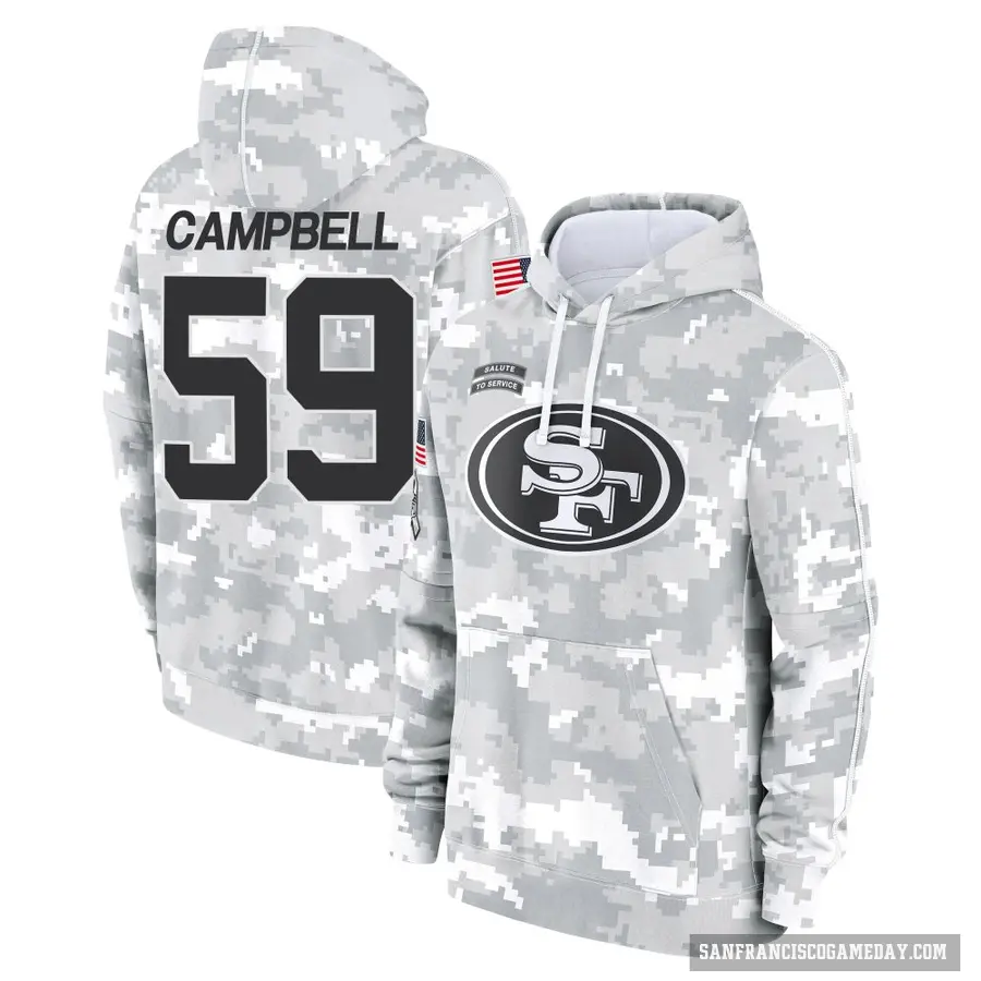 Men's ＃59 De'Vondre Campbell San Francisco 49ers Arctic Camo 2024 Salute to Service Club Fleece Pullover Hoodie