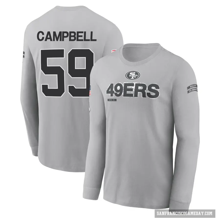 Men's ＃59 De'Vondre Campbell San Francisco 49ers Gray 2024 Salute to Service Long Sleeve T-Shirt