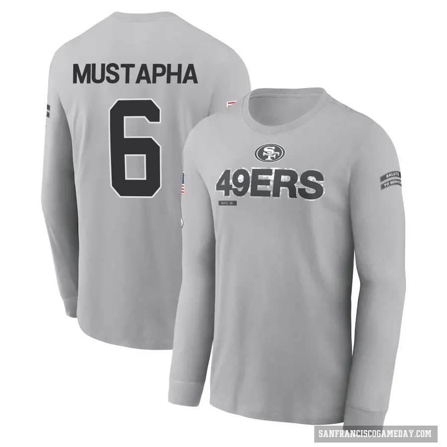 Men's ＃6 Malik Mustapha San Francisco 49ers Gray 2024 Salute to Service Long Sleeve T-Shirt