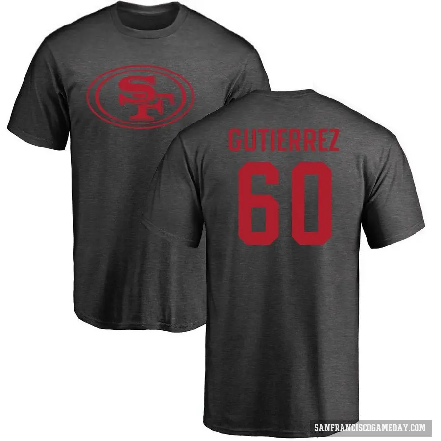Men's ＃60 Sebastian Gutierrez San Francisco 49ers Ash One Color T-Shirt