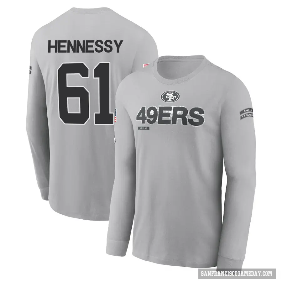 Men's ＃61 Matt Hennessy San Francisco 49ers Gray 2024 Salute to Service Long Sleeve T-Shirt
