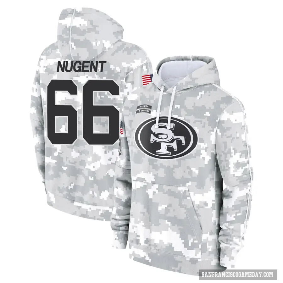 Men's ＃66 Drake Nugent San Francisco 49ers Arctic Camo 2024 Salute to Service Club Fleece Pullover Hoodie