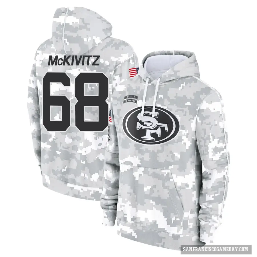 Men's ＃68 Colton McKivitz San Francisco 49ers Arctic Camo 2024 Salute to Service Club Fleece Pullover Hoodie