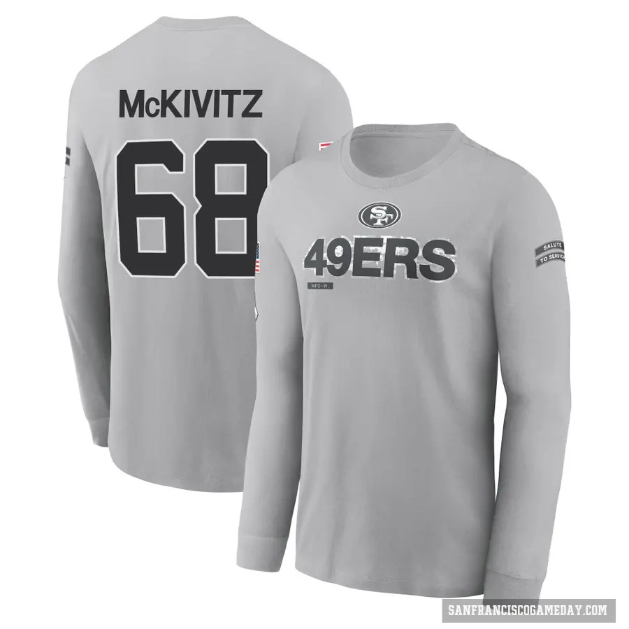 Men's ＃68 Colton McKivitz San Francisco 49ers Gray 2024 Salute to Service Long Sleeve T-Shirt