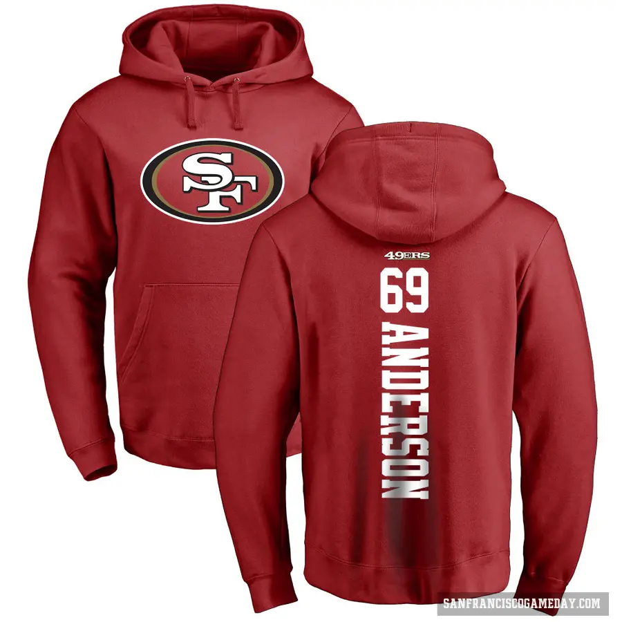 Men's ＃69 Evan Anderson San Francisco 49ers Red Pro Line Backer Pullover Hoodie