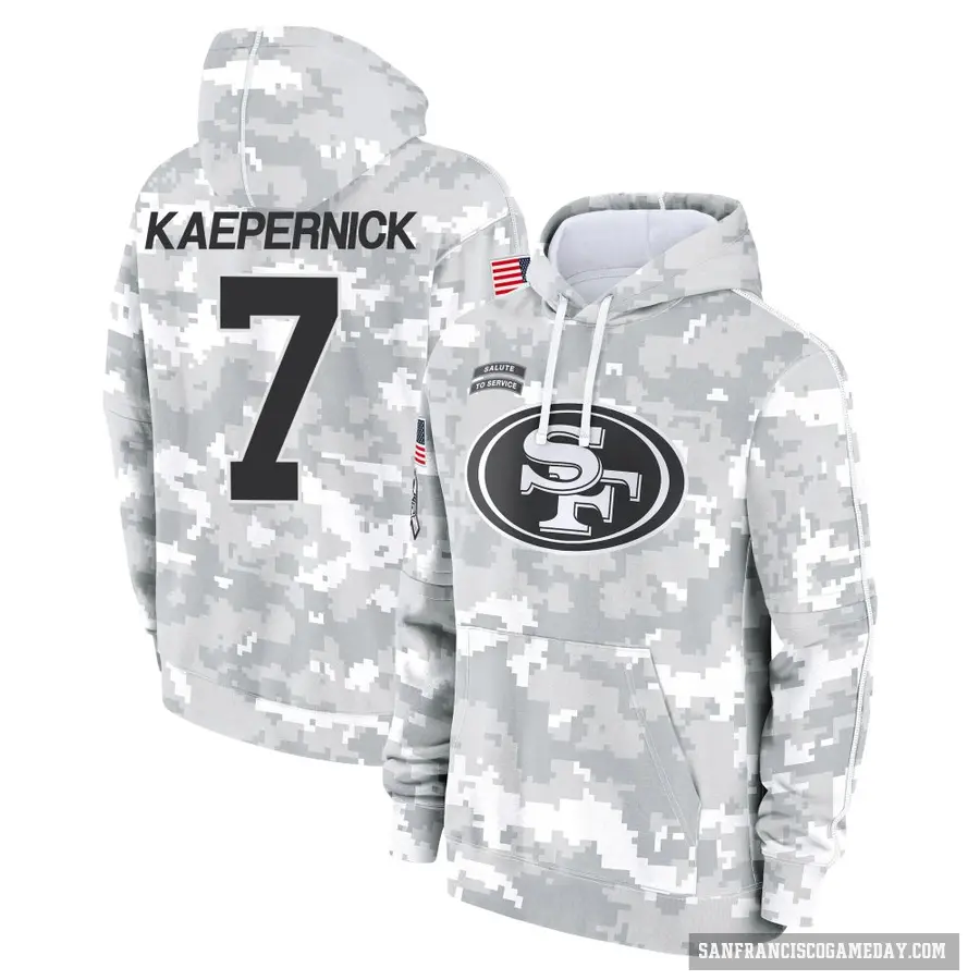 Men's ＃7 Colin Kaepernick San Francisco 49ers Arctic Camo 2024 Salute to Service Club Fleece Pullover Hoodie
