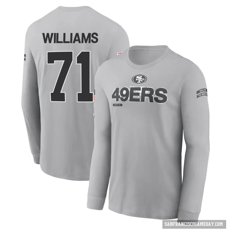 Men's ＃71 Trent Williams San Francisco 49ers Gray 2024 Salute to Service Long Sleeve T-Shirt