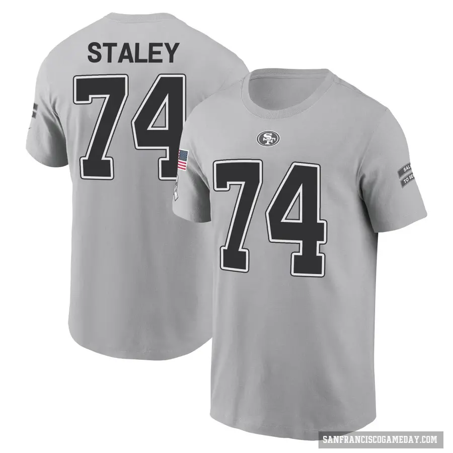 Men's ＃74 Joe Staley San Francisco 49ers Gray 2024 Salute to Service T-Shirt