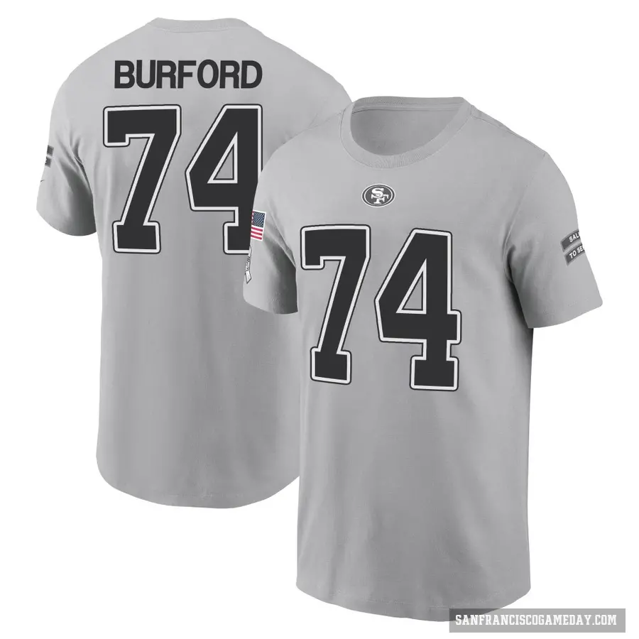 Men's ＃74 Spencer Burford San Francisco 49ers Gray 2024 Salute to Service T-Shirt