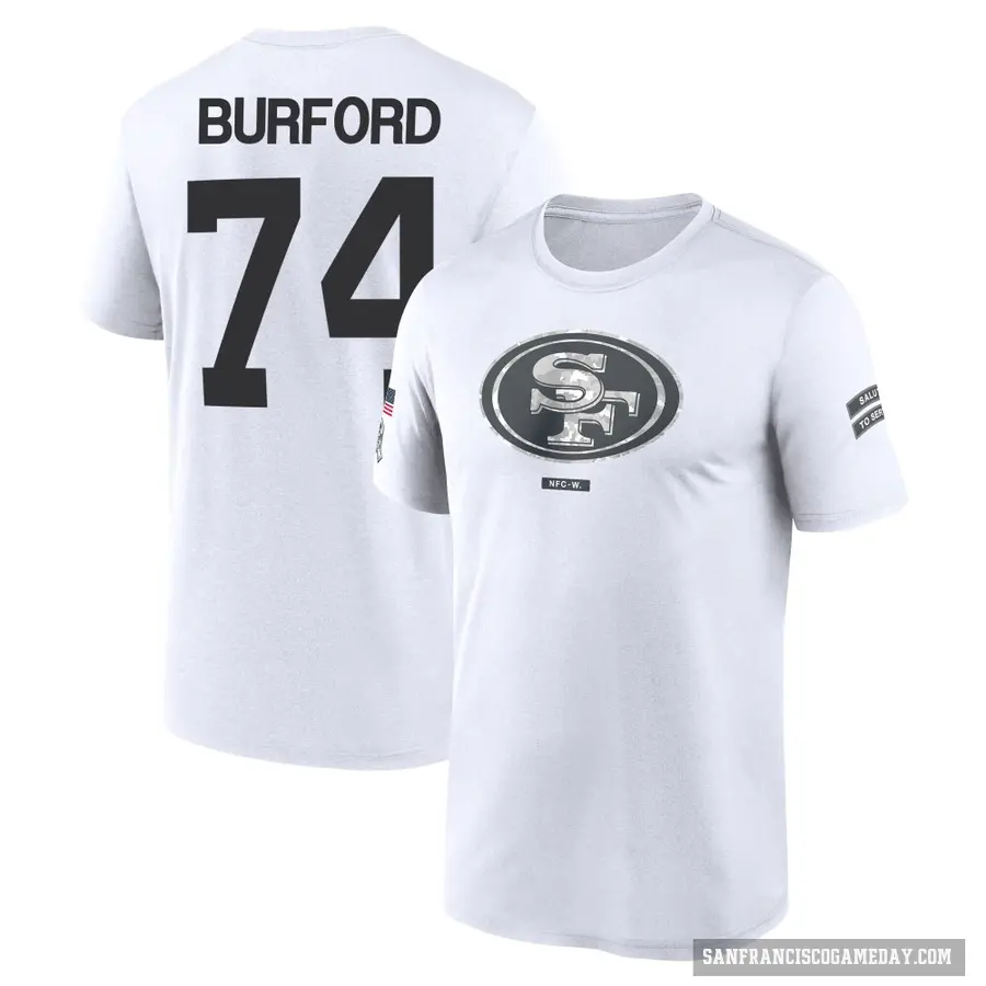 Men's ＃74 Spencer Burford San Francisco 49ers White 2024 Salute to Service Performance T-Shirt